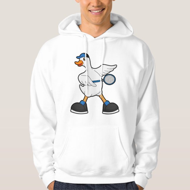 Duck at Tennis with Tennis racket & Cap Hoodie (Front)