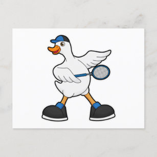 Duck at Tennis with Tennis racket & Cap Postcard