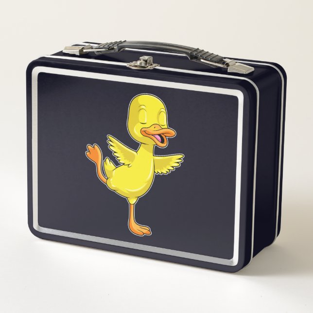 Duck at Yoga Fitness on a Leg Metal Lunch Box (Front)