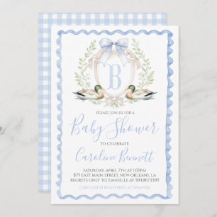 Duck Baby Boy Shower Preppy Gingham Blue Invitation