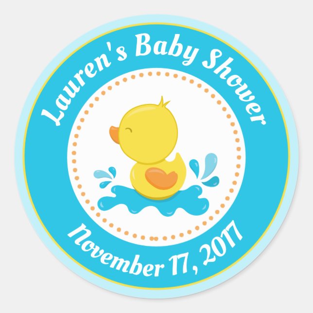 Duck Baby Shower Favour Stickers Blue Baby Boy (Front)