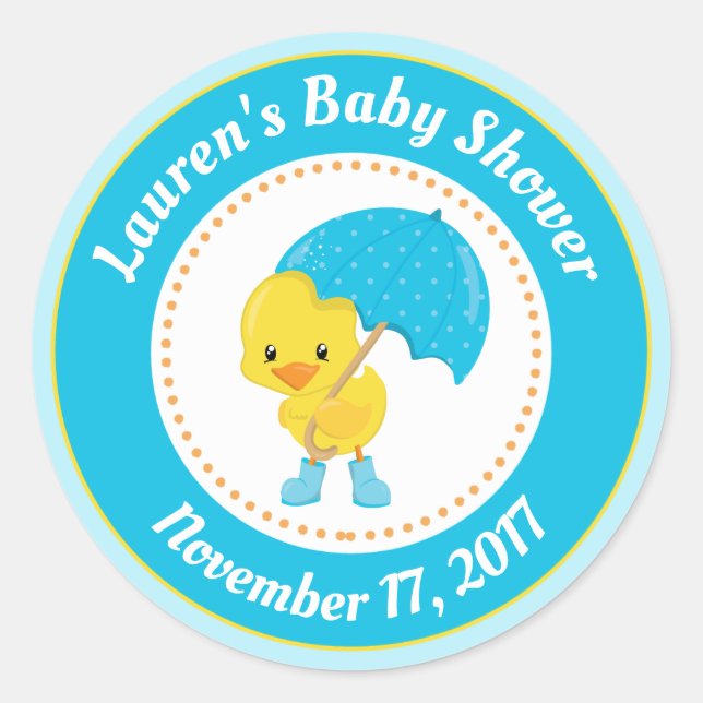 Duck Baby Shower Favour Stickers Blue Baby Boy (Front)