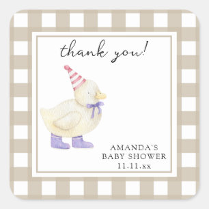 Duck Baby Shower Folded Thank You Card Square Sticker