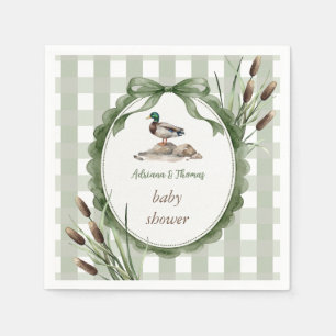 Duck Baby Shower Gingham Sage Napkin