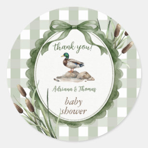 Duck Baby Shower Gingham Thank You Classic Round Sticker