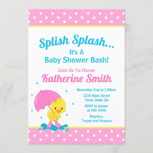 Duck Baby Shower Invitation Girl Pink