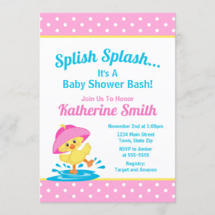 Duck Baby Shower Invitation Pink Duck Girl