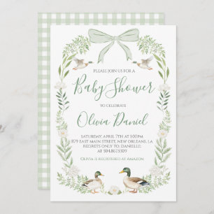 Duck Baby Shower Preppy Coquette Sage Green Invitation