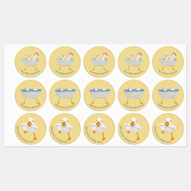 Duck Baby Shower Round Stickers (Sheet)