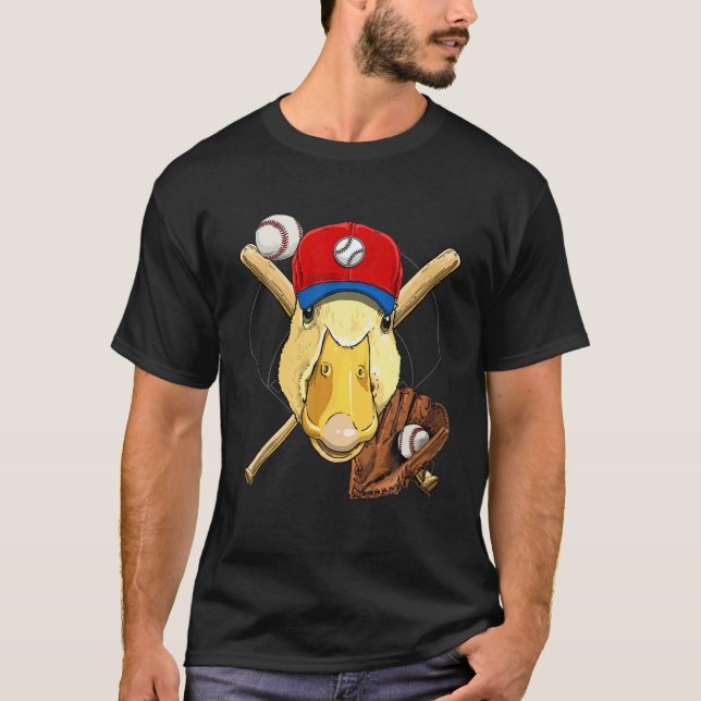 Duck Baseball Duck Lovers Baseball Player T-Shirt (Front)