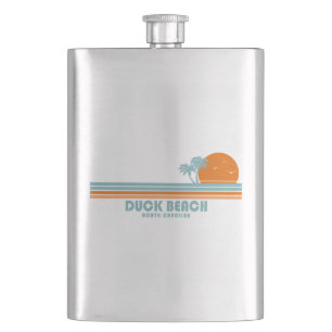 Duck Beach North Carolina Sun Palm Trees Hip Flask