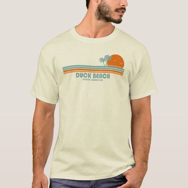 Duck Beach North Carolina Sun Palm Trees T-Shirt (Front)