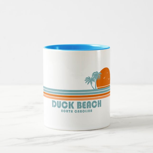 Duck Beach North Carolina Sun Palm Trees Two-Tone Coffee Mug (Center)