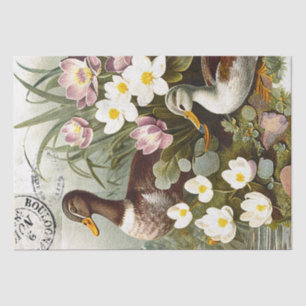 Duck Bird Decoupage Floral French Postmark Vintage Tissue Paper