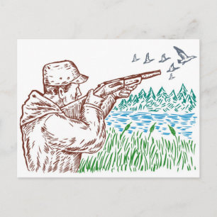duck bird hunter hunting aiming shotgun rifle postcard