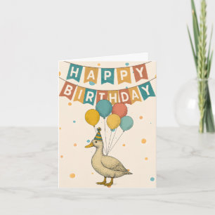 Duck Birthday Card – Whimsical Animal with Balloon