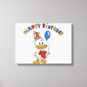 Duck birthday cartoon   choose background colour canvas print