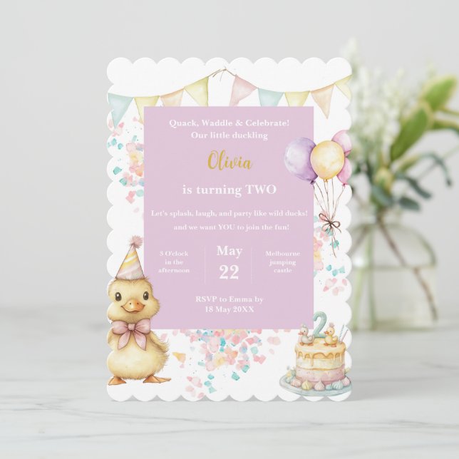 Duck Birthday Invitation • Little Duckling Party (Standing Front)