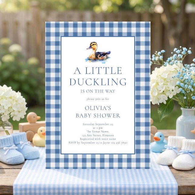 Duck Blue Gingham Baby Shower Invitation (Creator Uploaded)