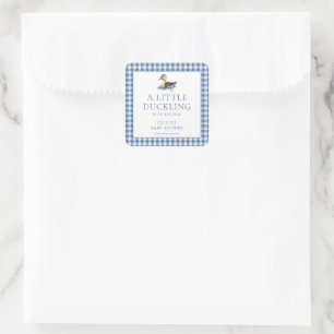 Duck Blue Gingham Baby Shower Square Sticker