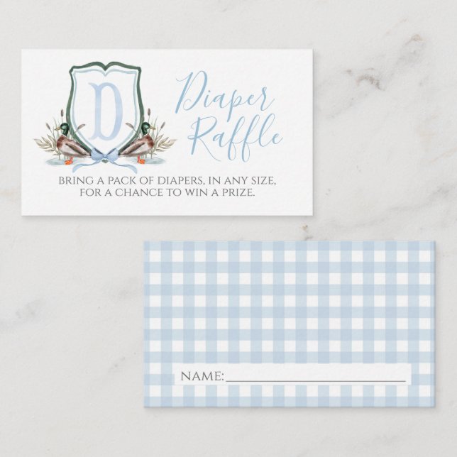 Duck Boy Baby Shower Diaper Raffle Enclosure Card (Front/Back)