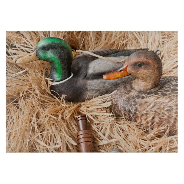 Duck Call Mallard Drake Huntin Glass Cutting Board (Front)