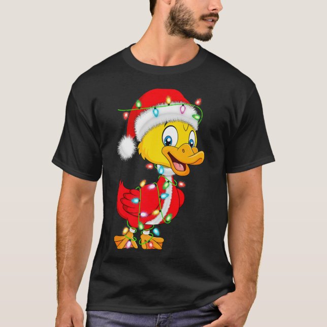 Duck Christmas Lights Santa Costume Cute Animal Xm T-Shirt (Front)