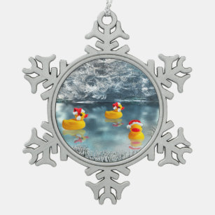 Duck Christmas Snowflake Pewter Christmas Ornament
