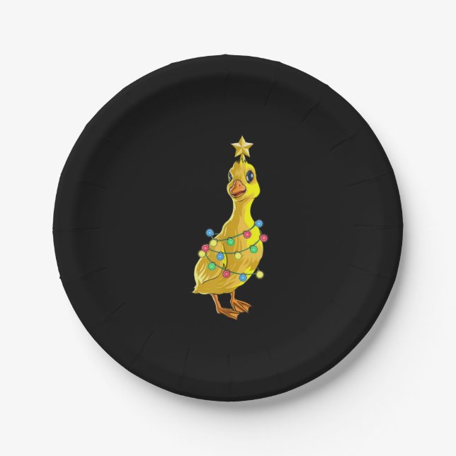 Duck Christmas Tree T  Lights Decor Star Gift Xmas Paper Plate (Front)