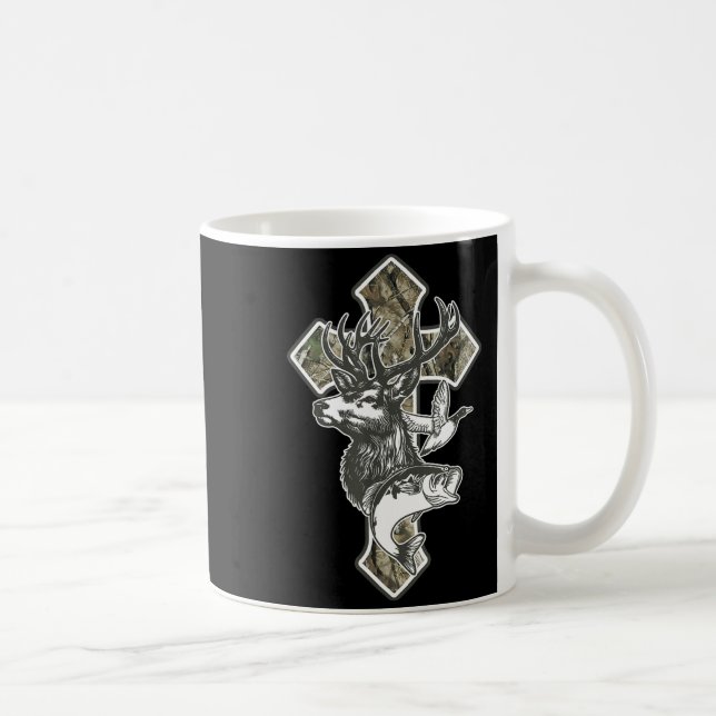 Duck Deer Dove Camo Cross Christian Hello Hunting  Coffee Mug (Right)