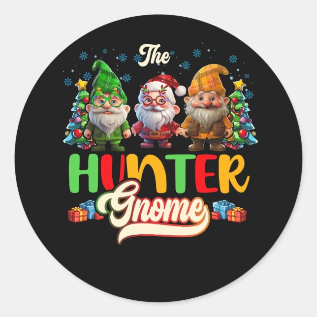 Duck Deer Hunter Gnome Hunting Family Matching Chr Classic Round Sticker (Front)