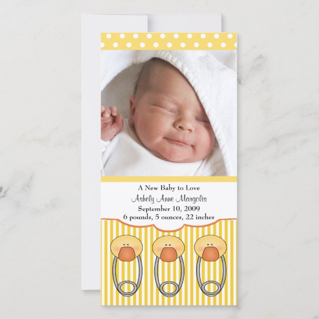 Duck Diaper Pins PHOTO Birth Announcement (Front)