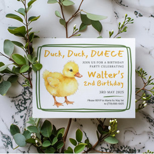 Duck Duck Deuce Baby Watercolor Birthday Invitation