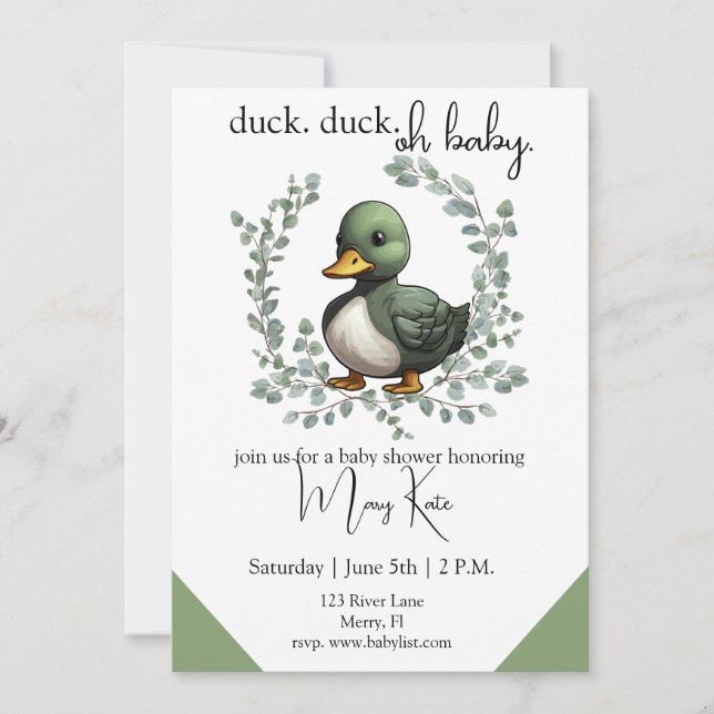 Duck Duck Oh Baby duck theme baby shower Invitation (Front)