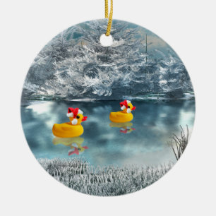 Duck Duo Christmas 2 Ceramic Ornament