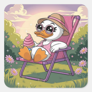 Duck eating summer ice-cream  square sticker