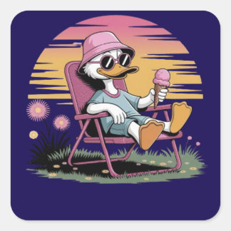 Duck eating summer ice-cream  square sticker