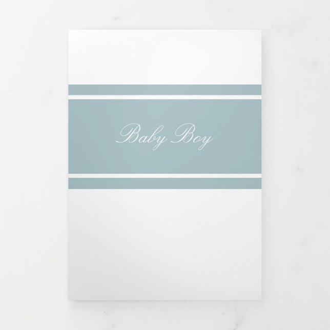 Duck Egg Blue, 3 Photo Collage Baby Birth Tri-Fold Announcement (Cover)