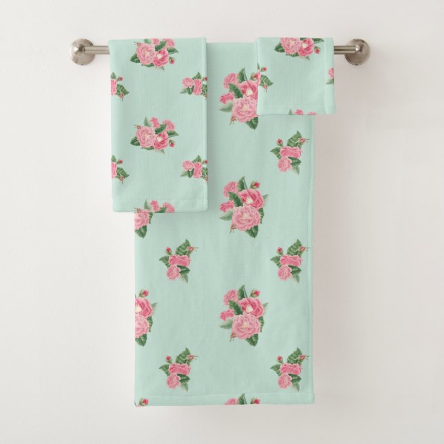 Duck egg blue floral bath towel set (Insitu)