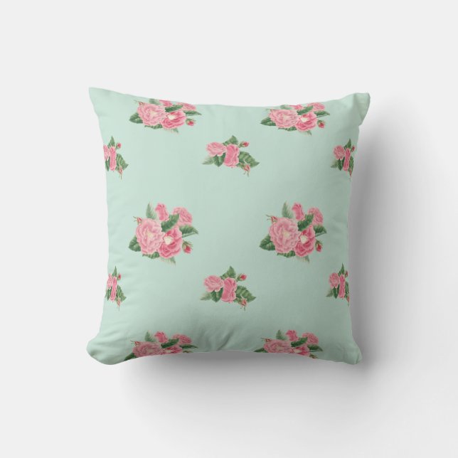 Duck egg blue floral cushion (Front)