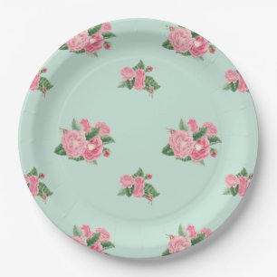 Duck egg blue floral paper plate