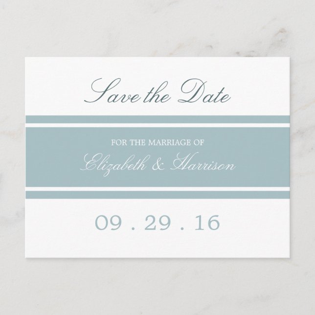 Duck Egg Blue Modern Wedding Save The Date Announcement Postcard (Front)