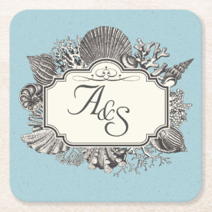 Duck egg blue shell Wedding Square Paper Coaster