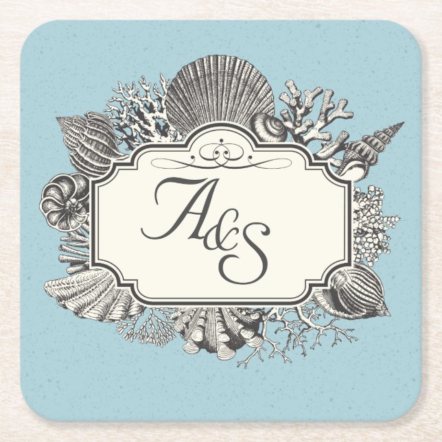 Duck egg blue shell Wedding Square Paper Coaster (Front)