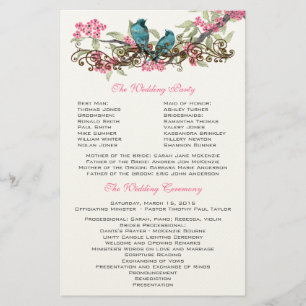 Duck Egg Blue Vintage Birds & Pink Wedding Program Stationery