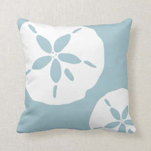Duck Egg Blue White Sand Dollar Sea Shell Pattern Cushion