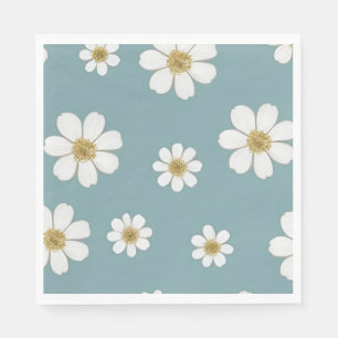 Duck Egg Blue with Daisies, Original Pattern Napkin