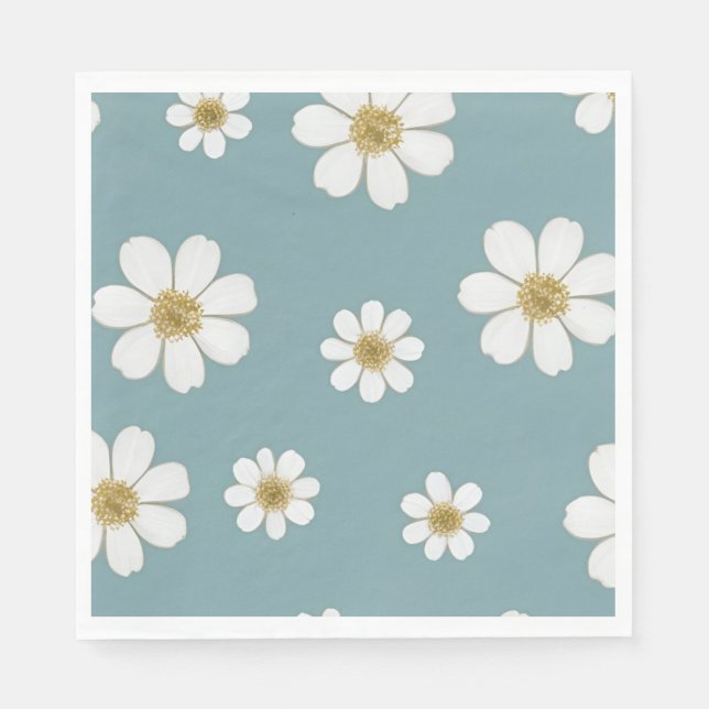 Duck Egg Blue with Daisies, Original Pattern  Napkin (Front)