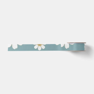 Duck Egg Blue with Daisies Satin Ribbon