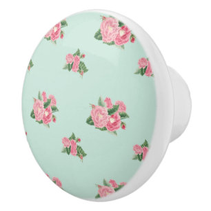 Duck egg floral ceramic knob
